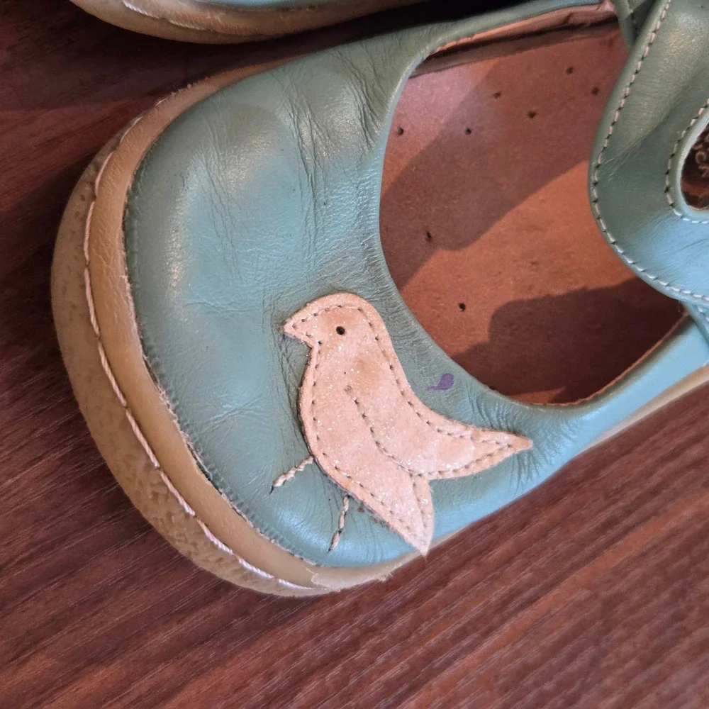 Livie & Luca Turquoise Blue Leather Bird Mary Jane Shoes Kids Girls Size 9